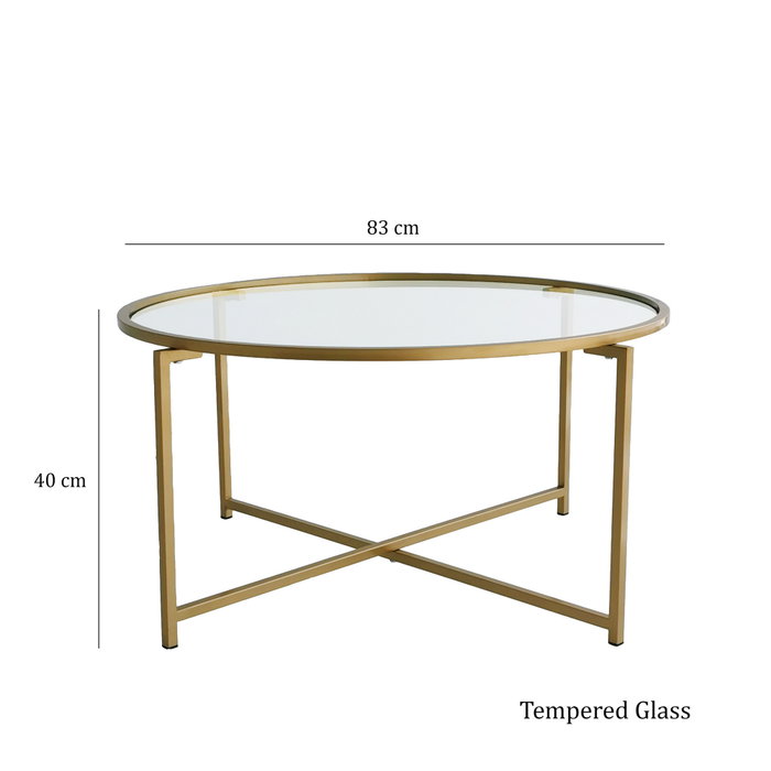 Hanah Home Gold Sun S404 Mesa de Centro con Cristal Templado Dorado